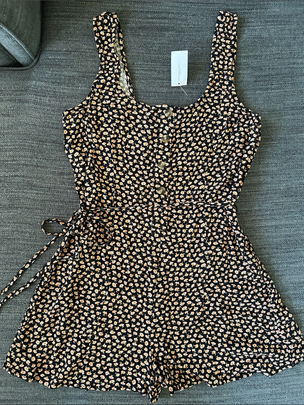 American Eagle Outfitters Black Mini Romper with Peach Floral Print, XS, NWT